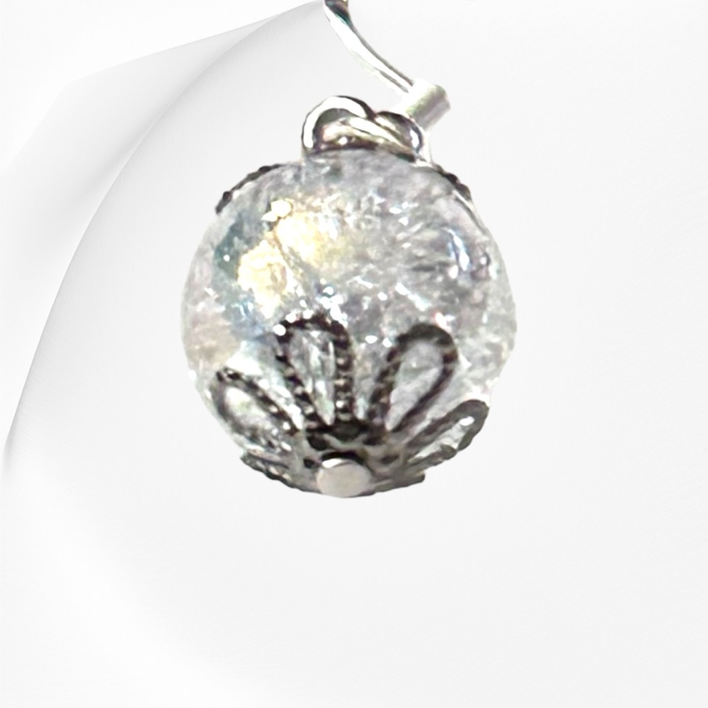 Hand Crafted Earrings Quartz Crystals Crackled Dangle Pierced Natural - Picture 5 of 7